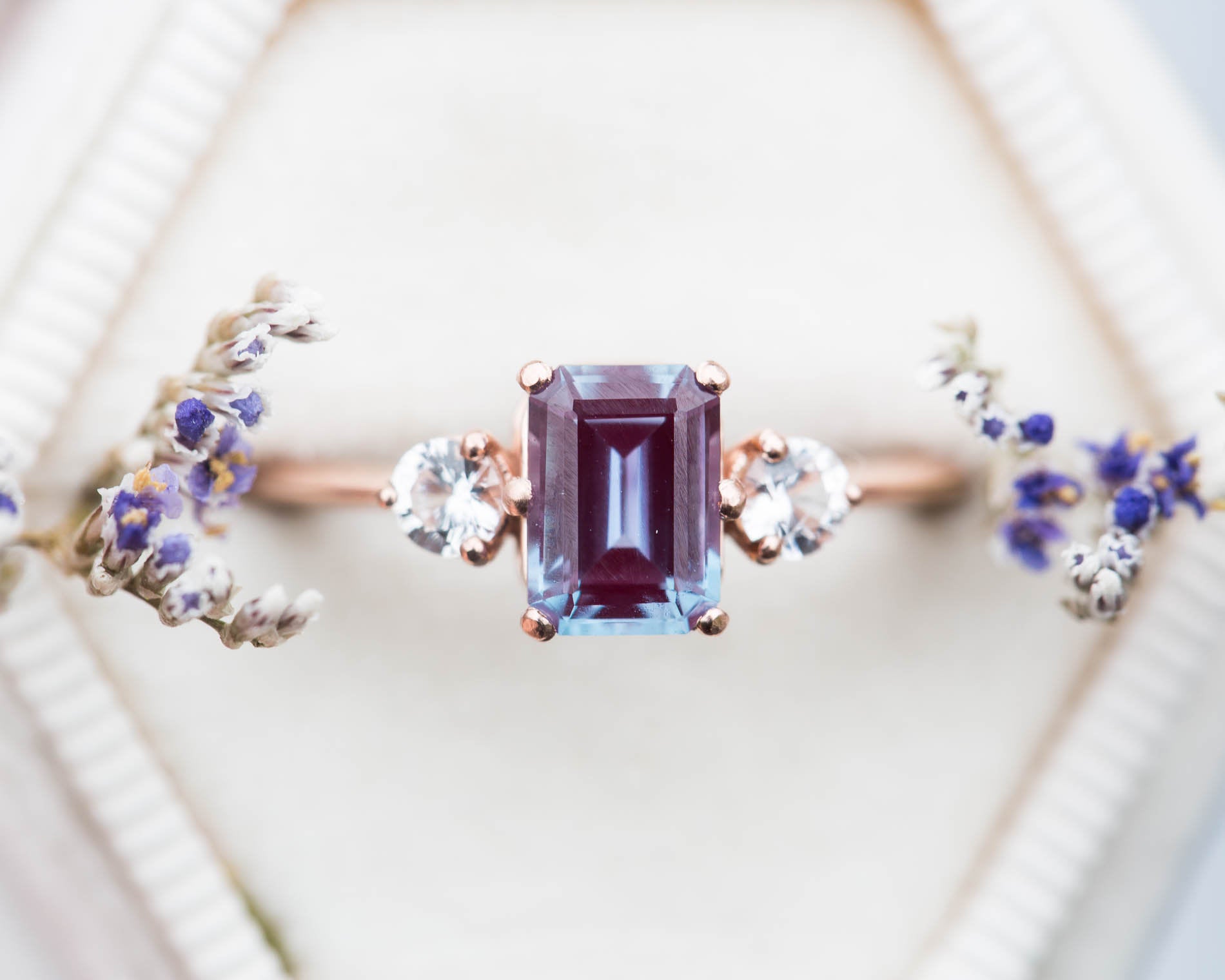 Alexandrite Sapphire Emerald Cut Engagement Ring