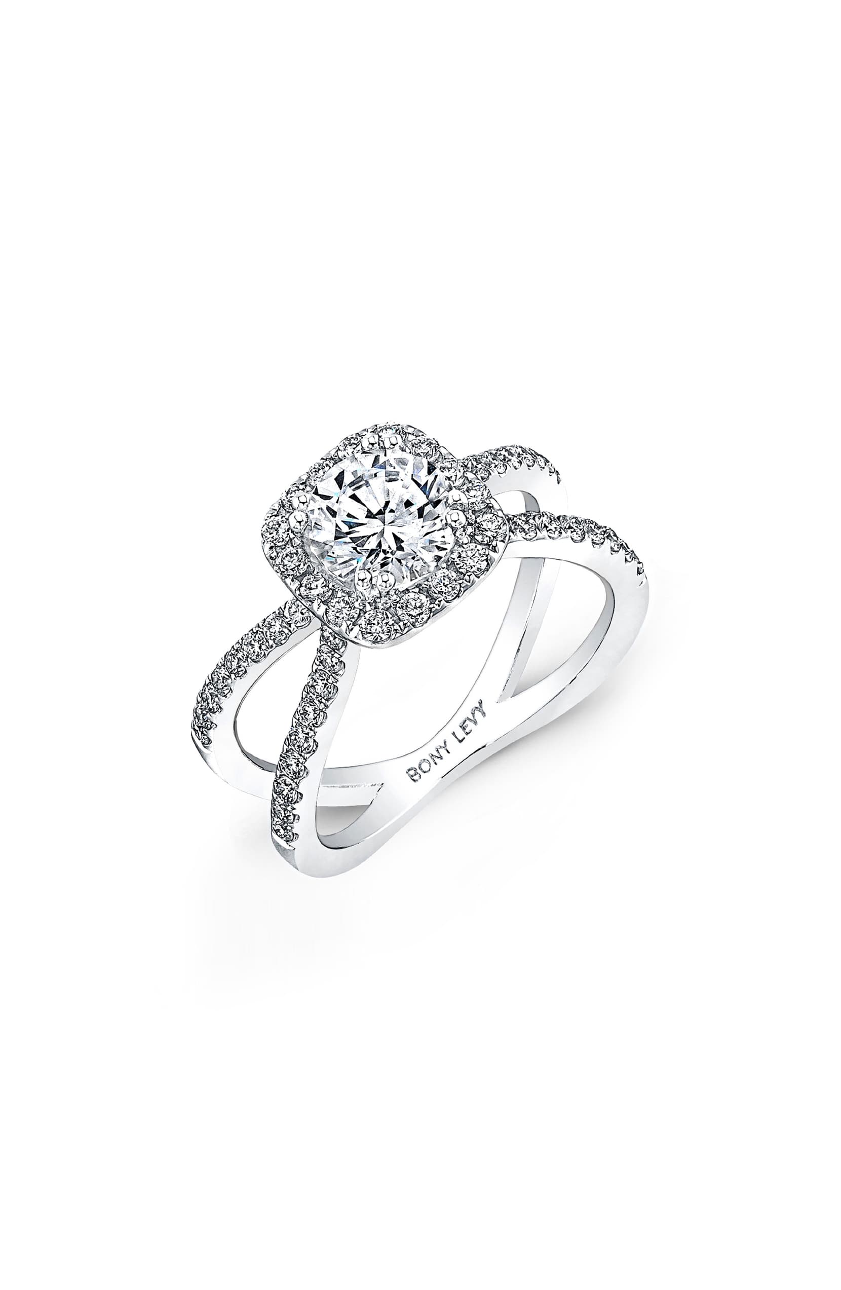Pavé Diamond Split Shank Round Engagement Ring Setting
