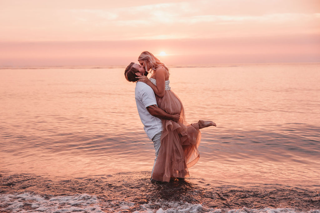 Steamy Beach Engagement Session During Sunset