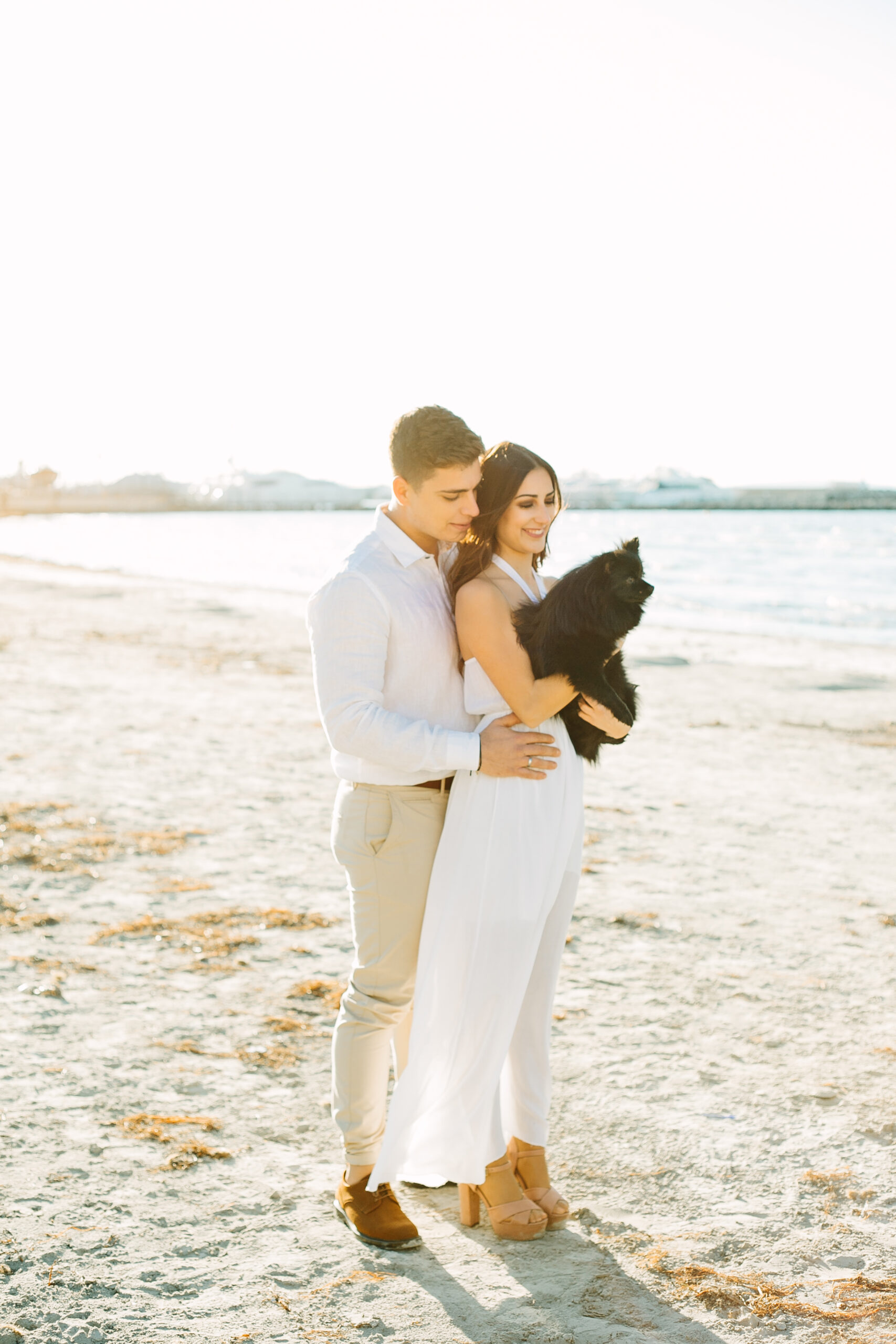 Beach Engagement Couple and Dog
