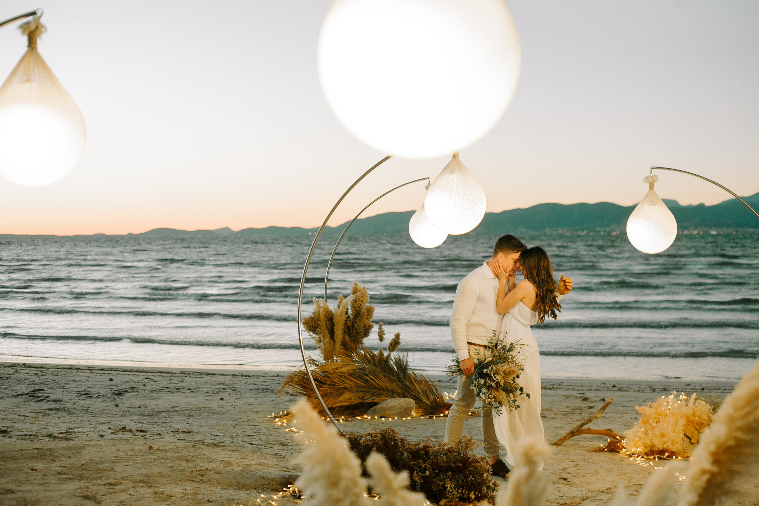 Beach Engagement Sunset Bride and Groom Intimate Look